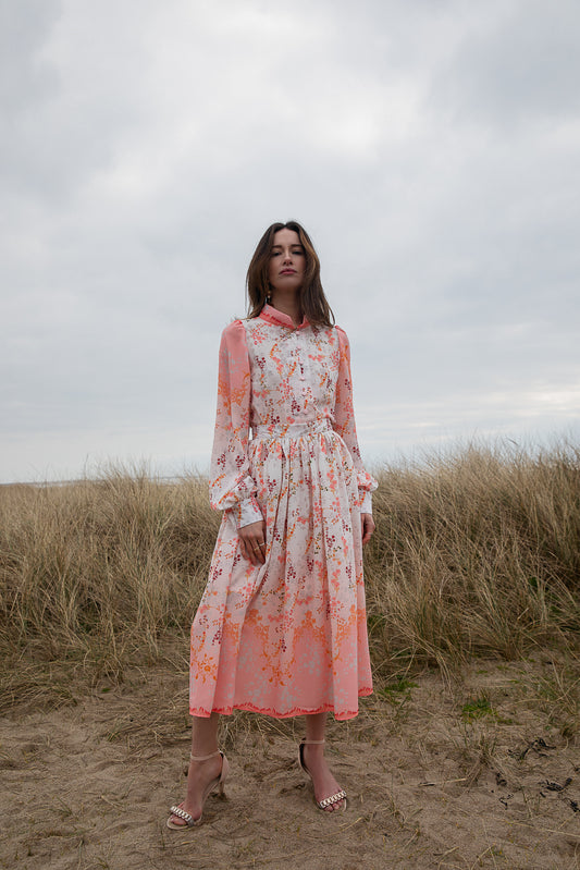 pink and white floral blouse and skirt made in ireland
