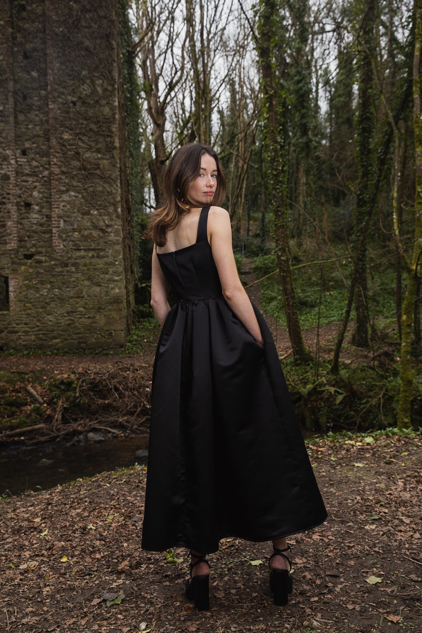 Tulip Black Satin Dress