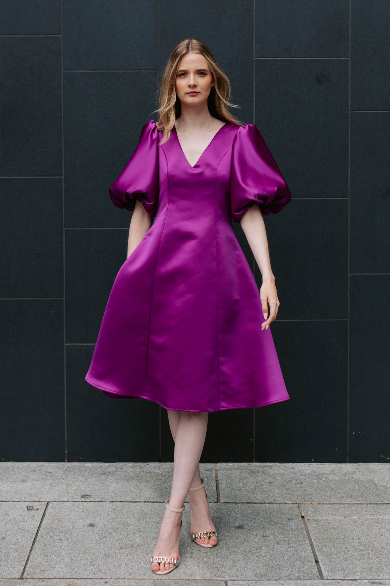 Amalfi in Purple Satin dress, made in Ireland ladies fashion UK6 Amalfi in Purple Satin dress, made in Ireland ladies fashion UK6