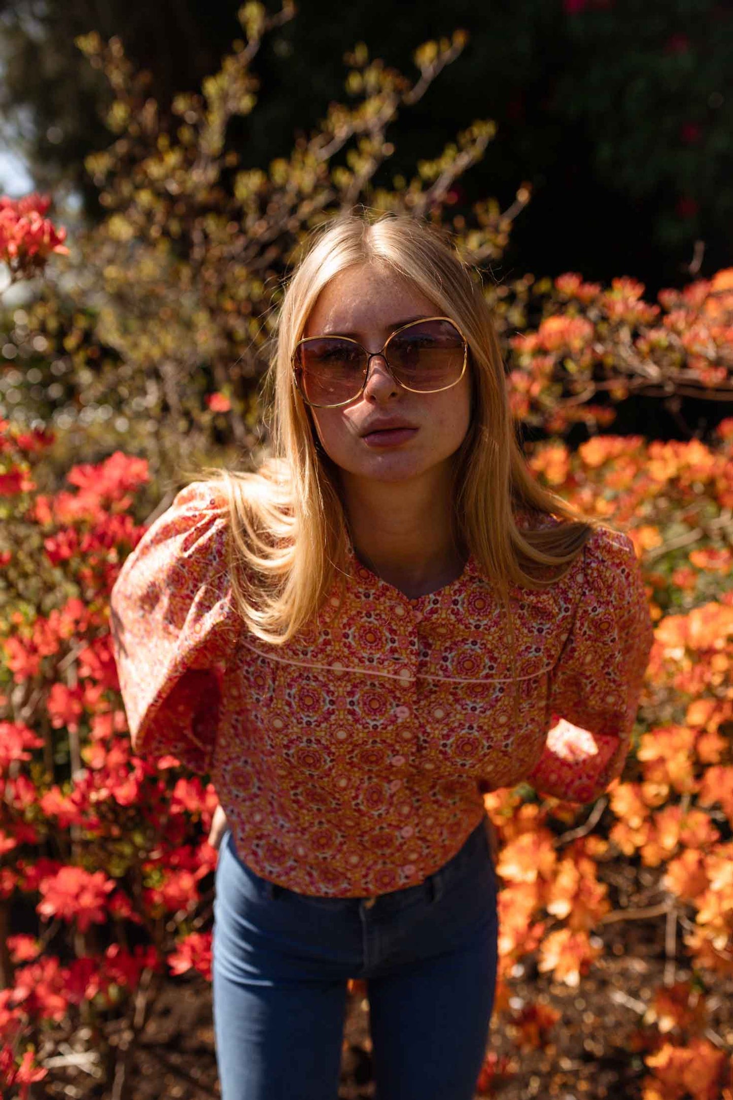 pink and orange shirt with vintage collar and button up front made from cotton