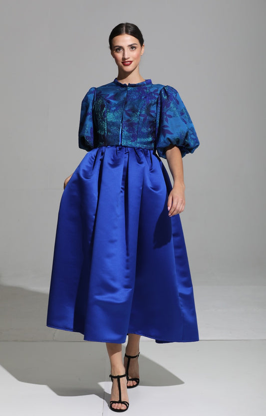 Blue Tulip Satin Dress - Pre Order