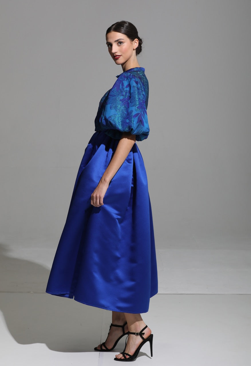 Blue Tulip Satin Dress - Pre Order