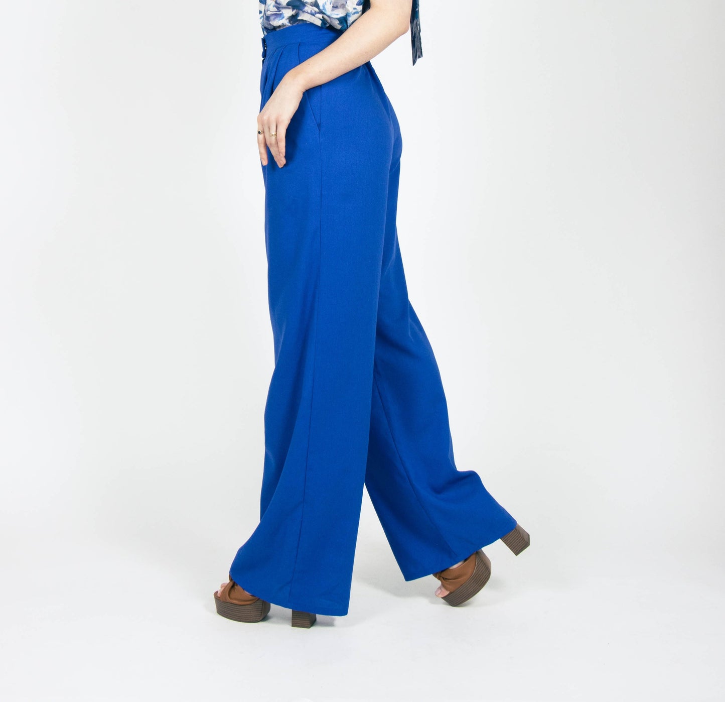 royal blue wide leg vintage style trousers made in ireland platform shoes 