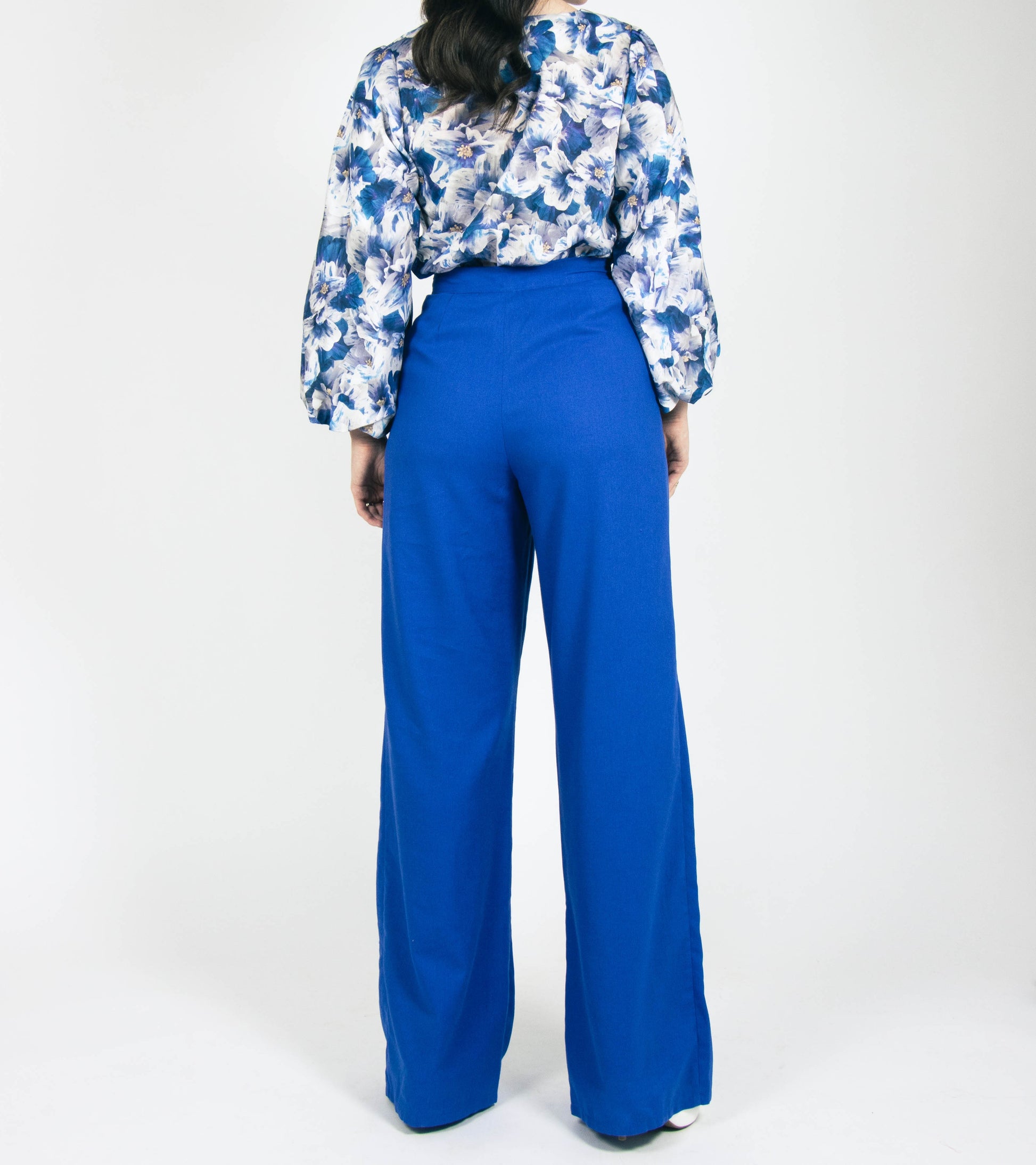 statement blue wide leg trousers womens fashion office wear outfit