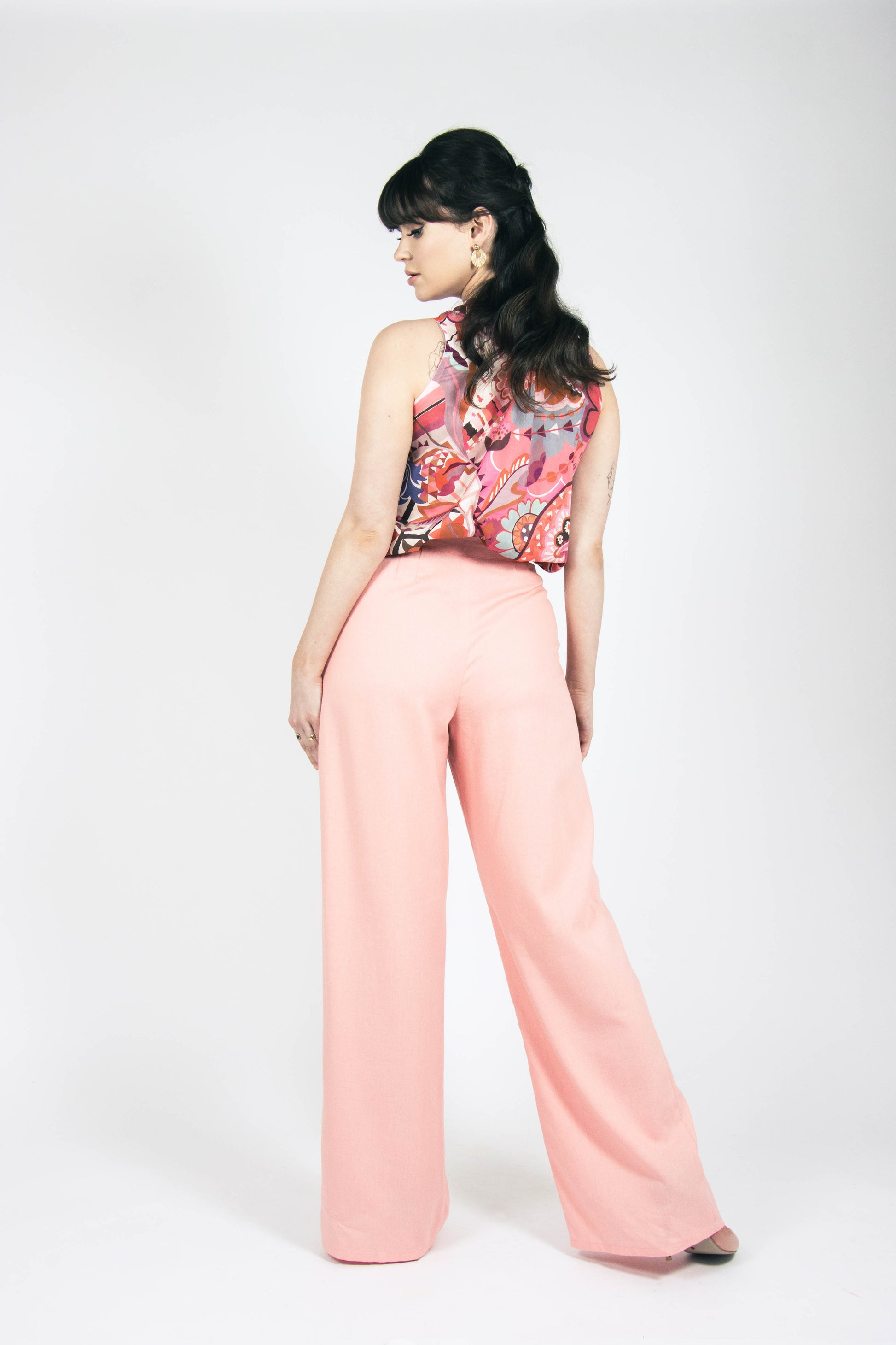salmon wide leg tailored trousers with front side pockets vintage designer fashion made in wexford 