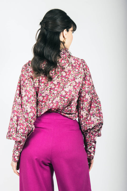 floral blouse with ruffle details and long cuff detail cotton irish fashion 