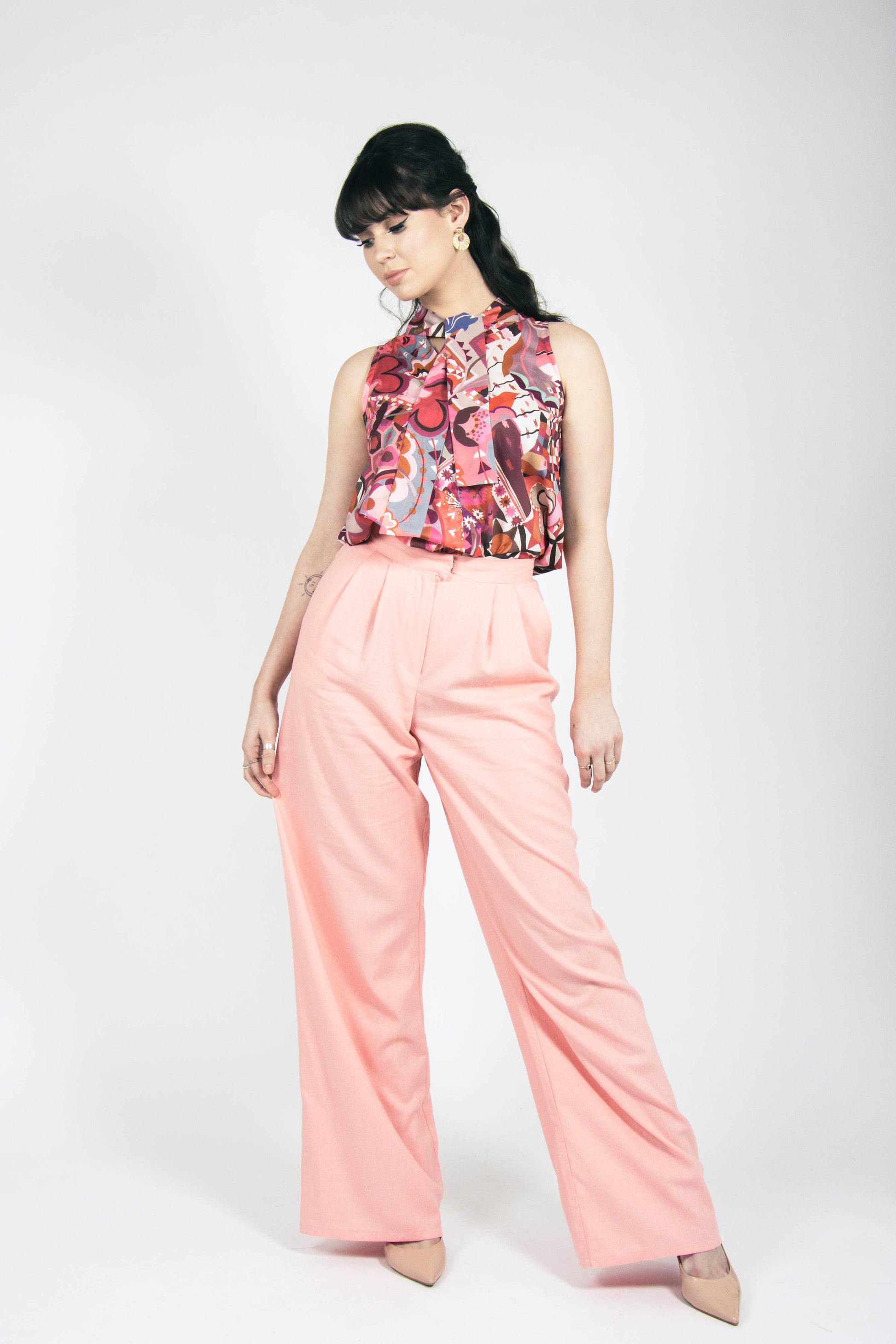 salmon peach wide leg linen trousers made in ireland womens office fashion